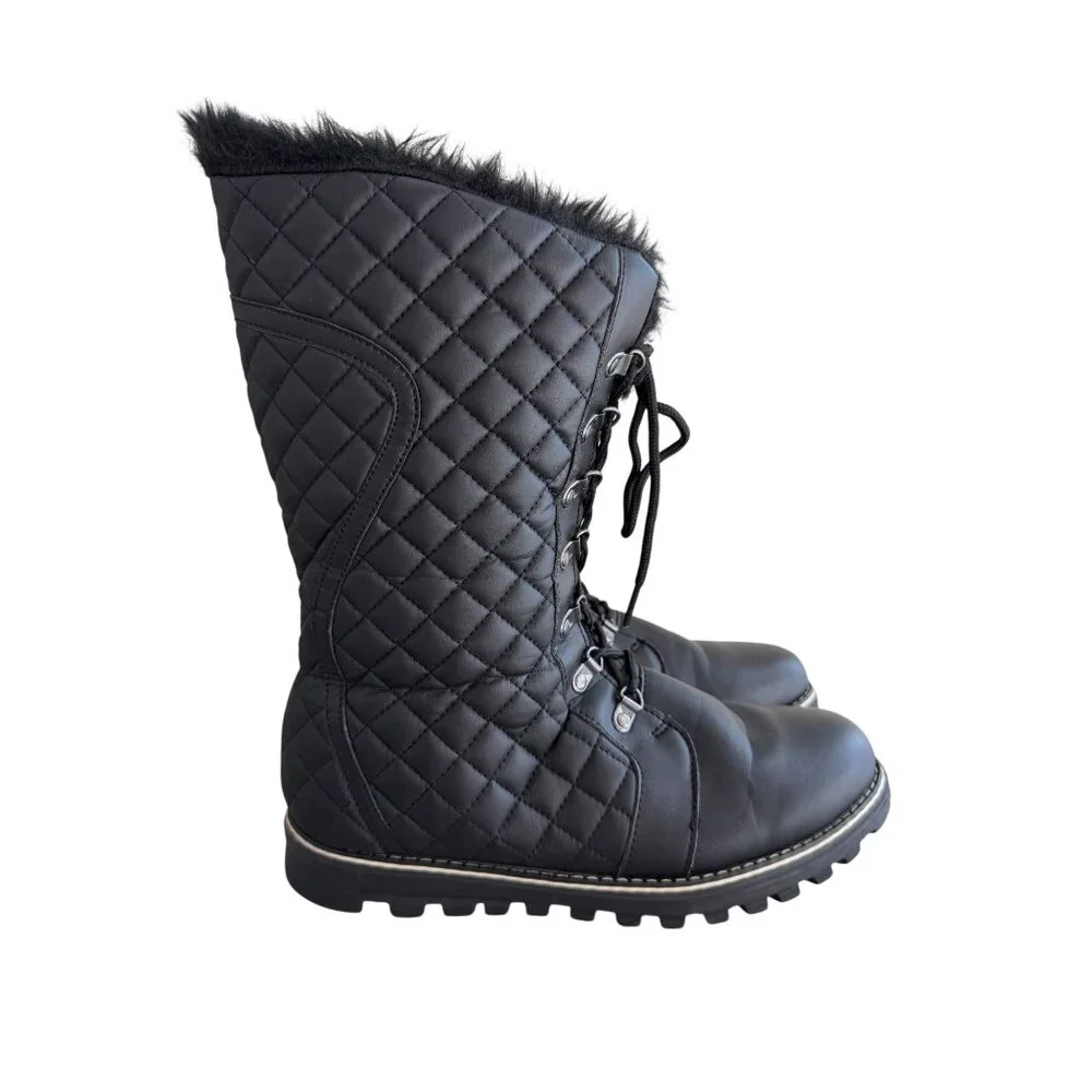 POLAR Womens Black Quilted Faux Fur-Lined Lace-Up‎ Winter Boots Size 9